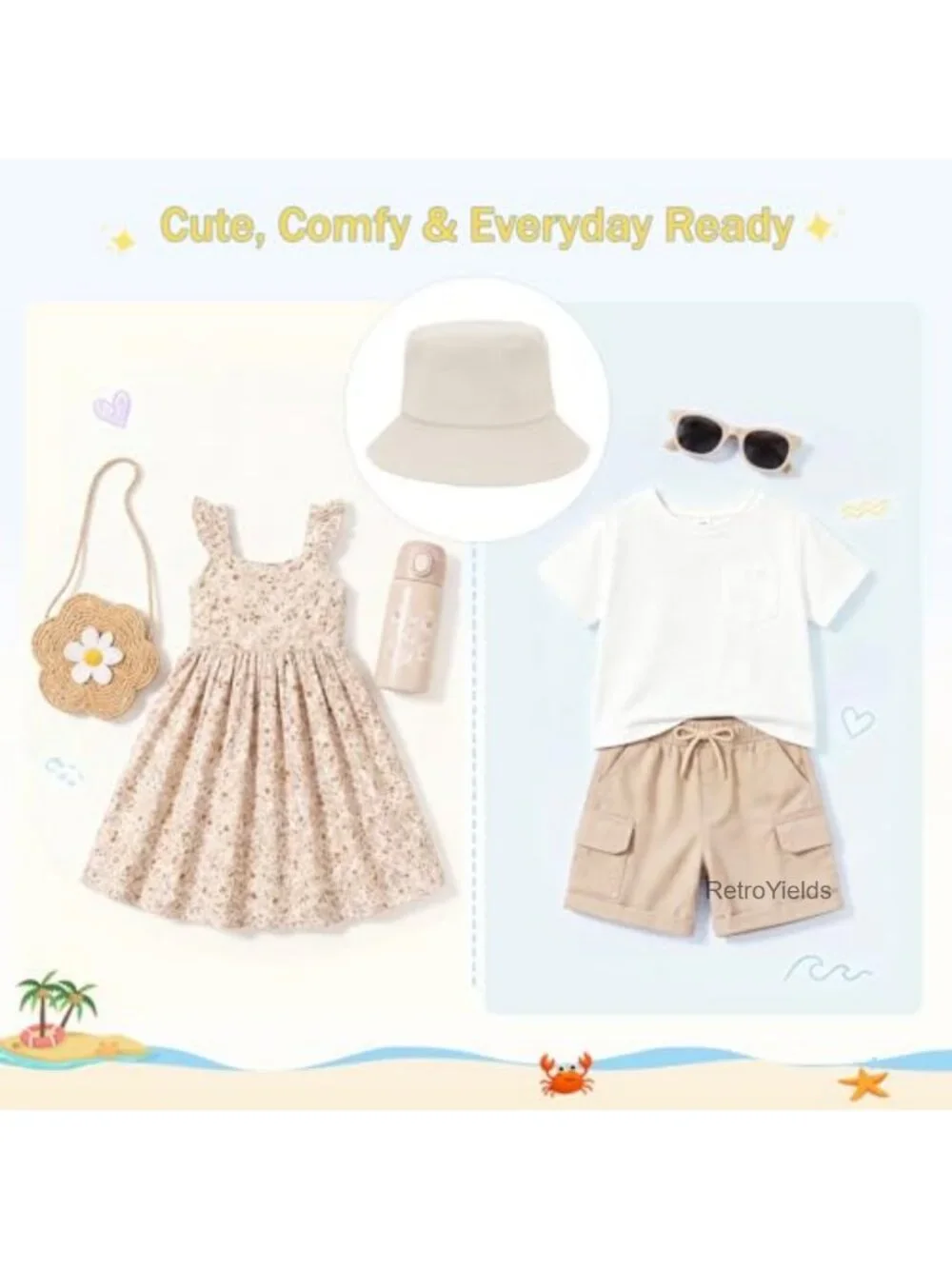 Kids Cotton Bucket Hat Wide Brim Packable Summer Beach Sun Hat